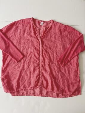 Elemente Clemente Oversized Blouse Womens 1 Pink Linen Dolman Sleeve Henley